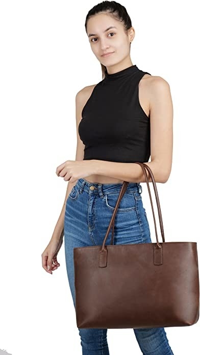 Εκλεκτής ποιότητας τσάντα Tote lap-top δέρματος υπολογιστών χαρτοφυλάκων, τσάντα ώμων γραφείων εργασίας 16x21
