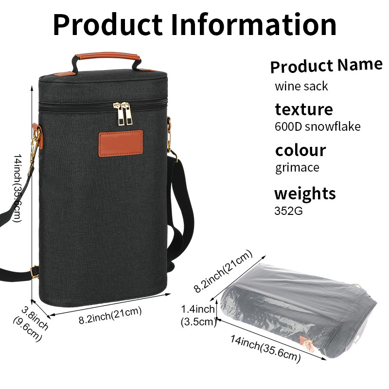 Αδιάβροχο μονωμένο 2 μπουκάλια δώρο Tote Carrier Custom ταξιδιωτική σακούλα κρασιού με ιμάντα ώμου