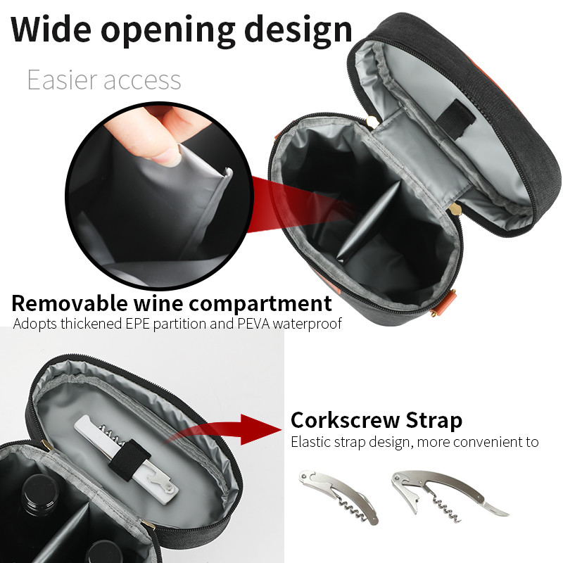 Αδιάβροχο μονωμένο 2 μπουκάλια δώρο Tote Carrier Custom ταξιδιωτική σακούλα κρασιού με ιμάντα ώμου