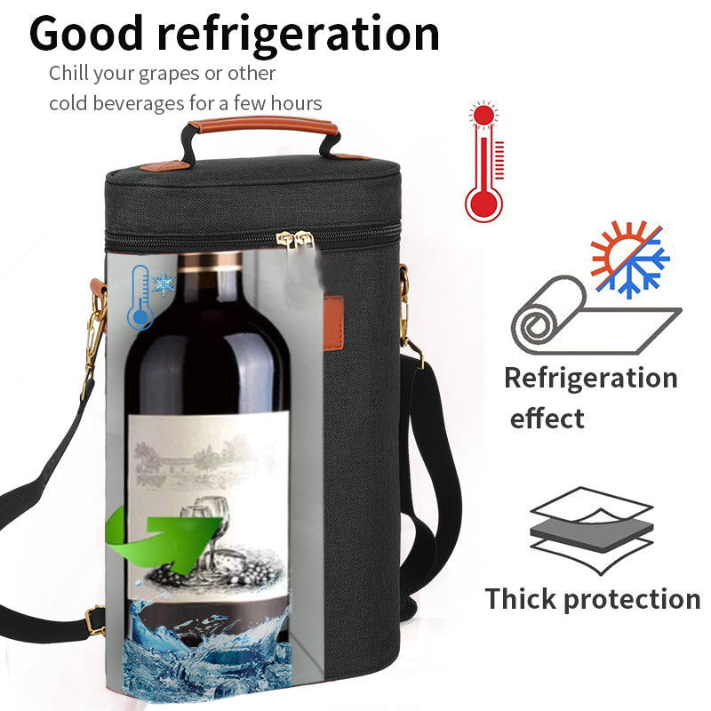 Αδιάβροχο μονωμένο 2 μπουκάλια δώρο Tote Carrier Custom ταξιδιωτική σακούλα κρασιού με ιμάντα ώμου