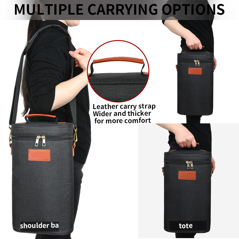 Αδιάβροχο μονωμένο 2 μπουκάλια δώρο Tote Carrier Custom ταξιδιωτική σακούλα κρασιού με ιμάντα ώμου