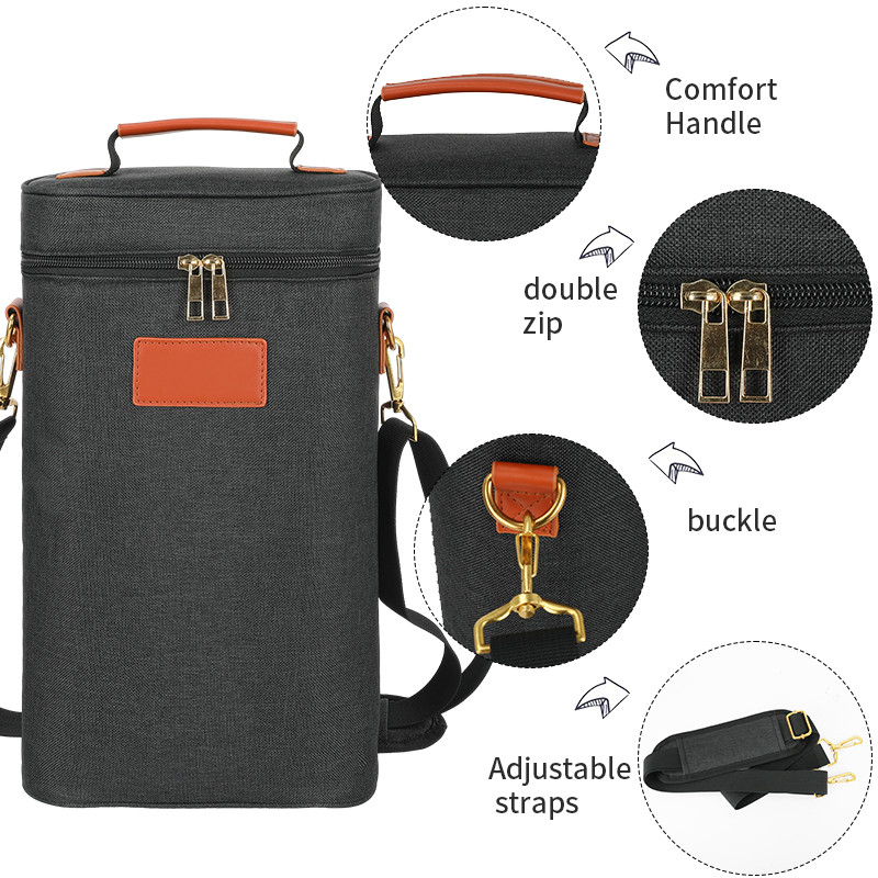 Αδιάβροχο μονωμένο 2 μπουκάλια δώρο Tote Carrier Custom ταξιδιωτική σακούλα κρασιού με ιμάντα ώμου